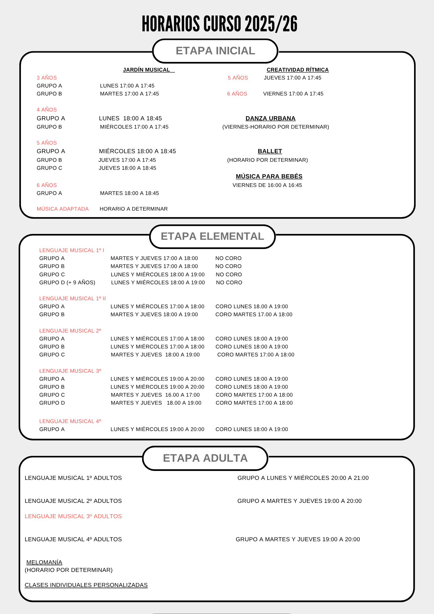 Horarios curso 202526